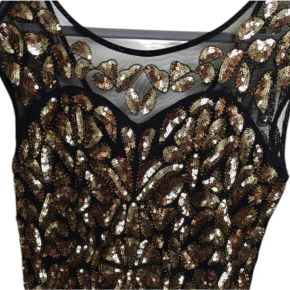 Black and Gold Embroidered Embellished Beaded Sequin Maxi Dress Size L - Picture 5 of 10